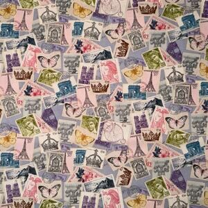Spring in Paris | Paris Postage Stamp Fabric - 1/2 Yd - Eiffel Tower, French